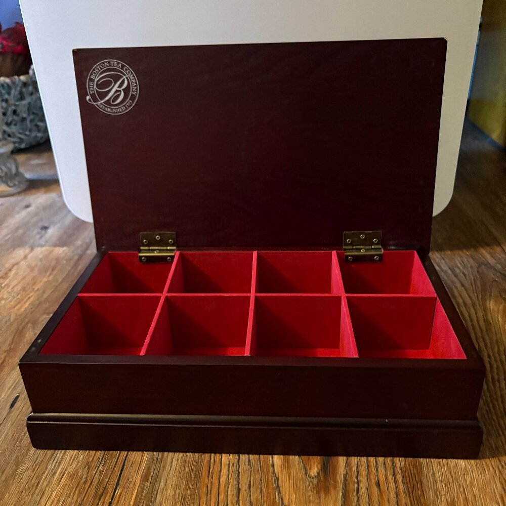 Cherry Wood Storage Box for tea by The Boston Tea Company-Used-Very Good Shape - Picture 2 of 2
